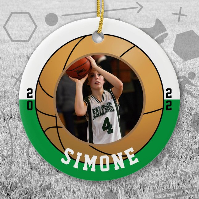 Baseball Grönt White Team Färg Julgransprydnad Keramik (Green and White Baseball Let's Go Team Ornament. Celebrate your high school or college athlete.)