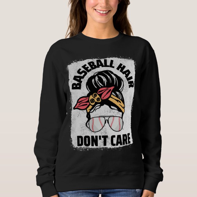 Baseball Hair Don t Care Messy Bun Mom Women Baseb T Shirt (Framsida)