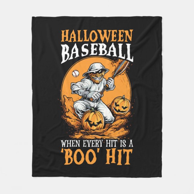 Baseball Halloween Bus eller godis Baseball Player Fleecefilt (Framsidan)