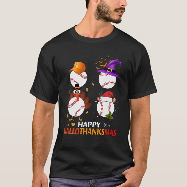 Baseball Halloween och God jul Lycklig Hallo T Shirt (Framsida)