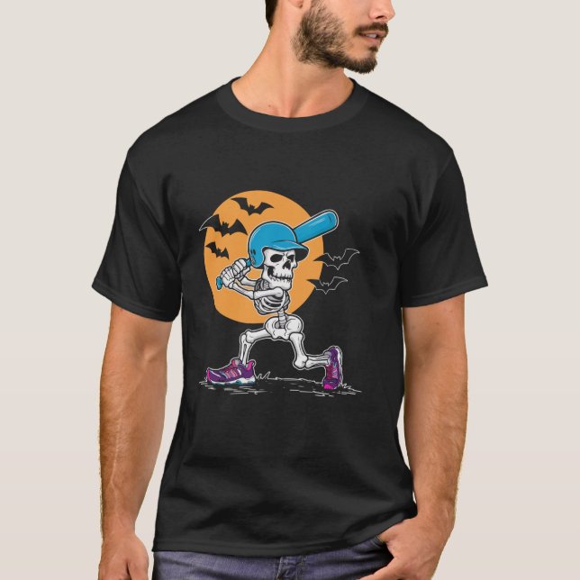 Baseball Halloween Spooky Catcher Pitcher Trick el T Shirt (Framsida)