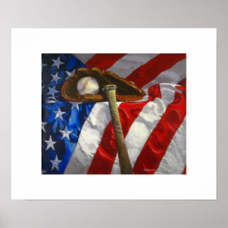 Baseball, handske, fladdermus och amerikansk flagg poster