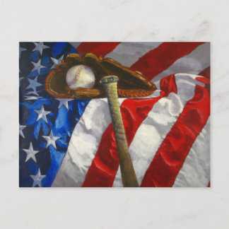 Baseball, handske, fladdermus och amerikansk flagg vykort