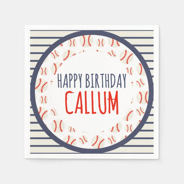 Baseball Happy Birthday Paper Napkin Pappersservett (Framsidan)