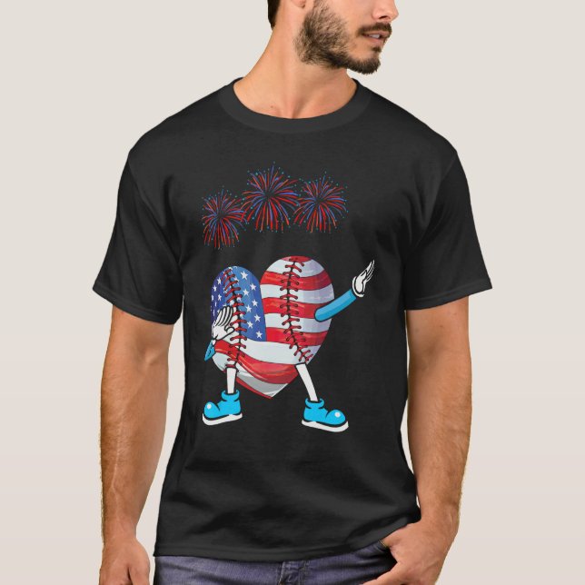 Baseball Heart American Flag Heart 4th of July Sof T Shirt (Framsida)