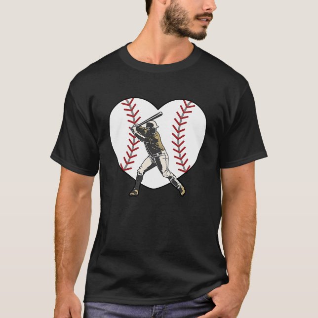Baseball Heart Batter Hitter Baseball Player Fläkt T Shirt (Framsida)