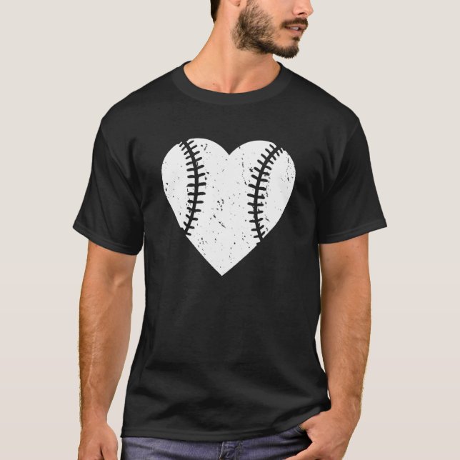 Baseball Heart Distress Baseball T Shirt (Framsida)