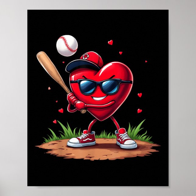 Baseball Heart-nuny Valentines day Design Basebal Poster (Framsidan)