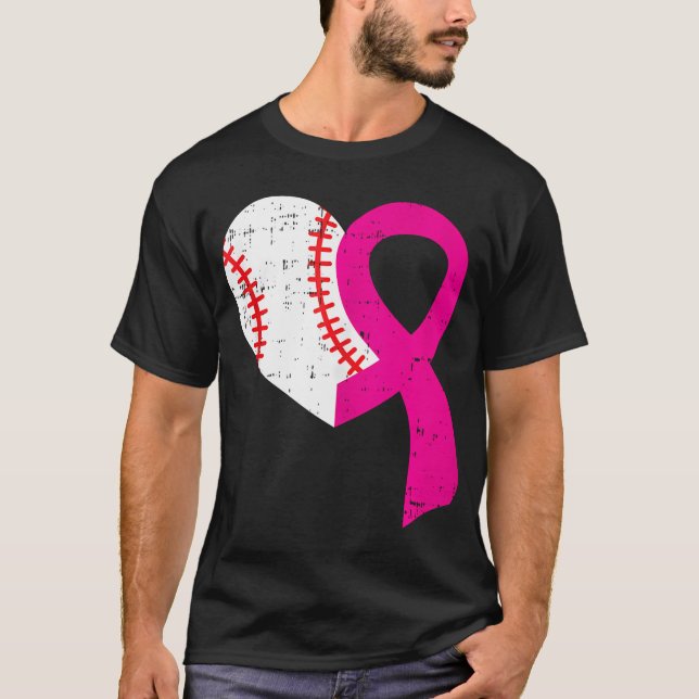 Baseball Heart Rosa Ribbon Coola Bröstcancer Awar T Shirt (Framsida)