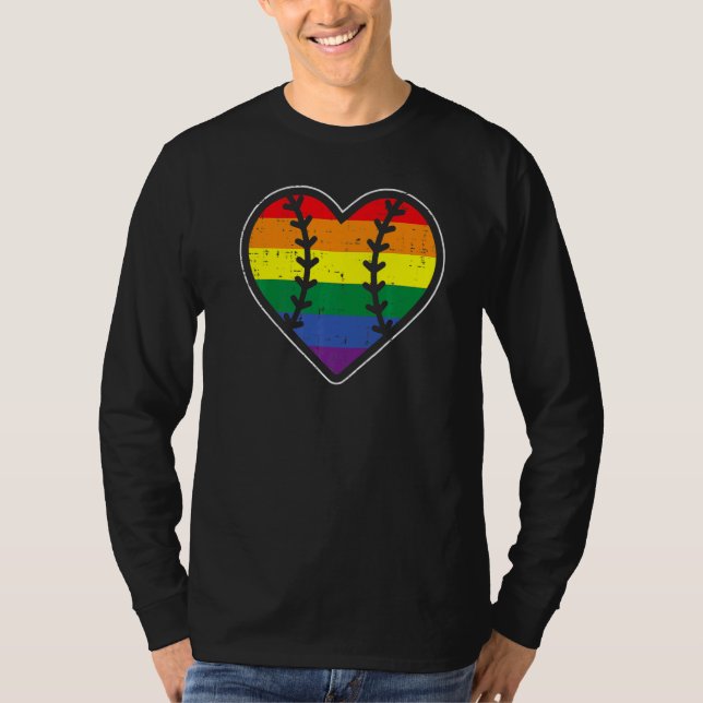 Baseball Heart Sport LGBTQ Rainbow Flag Gay Pride  T Shirt (Framsida)