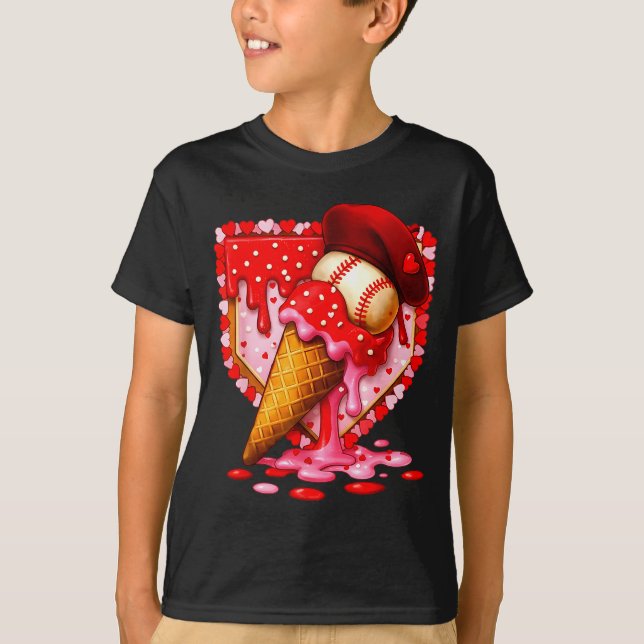Baseball Heart Valentine Baseball Ice Cream Drip B T Shirt (Framsida)