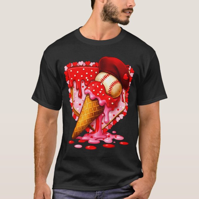 Baseball Heart Valentine Baseball Ice Cream Drip B T Shirt (Framsida)