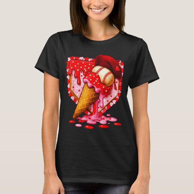 Baseball Heart Valentine Baseball Ice Cream Drip B T Shirt (Framsida)