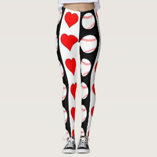Baseball & hjärtalodrätsvart & vitmönster leggings