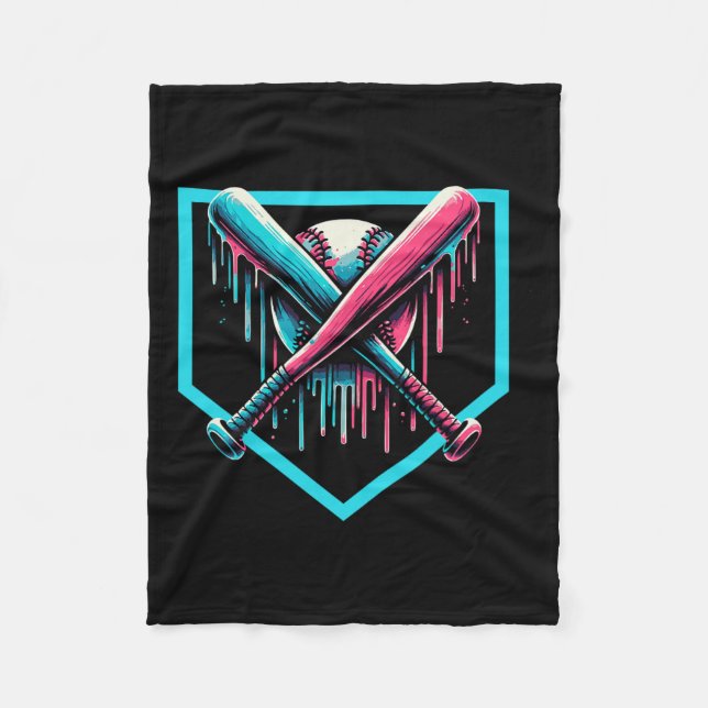 Baseball Home Plate Drip Boys Baseball Fladdermus Fleecefilt (Framsidan)