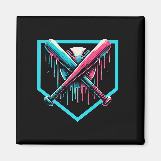Baseball Home Plate Drip Boys Baseball Fladdermus Magnet (Framsidan)