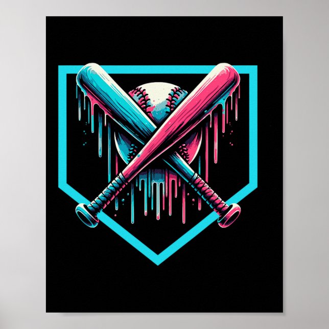 Baseball Home Plate Drip Boys Baseball Fladdermus Poster (Framsidan)