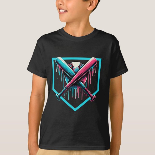 Baseball Home Plate Drip Boys Baseball Fladdermus T Shirt (Framsida)