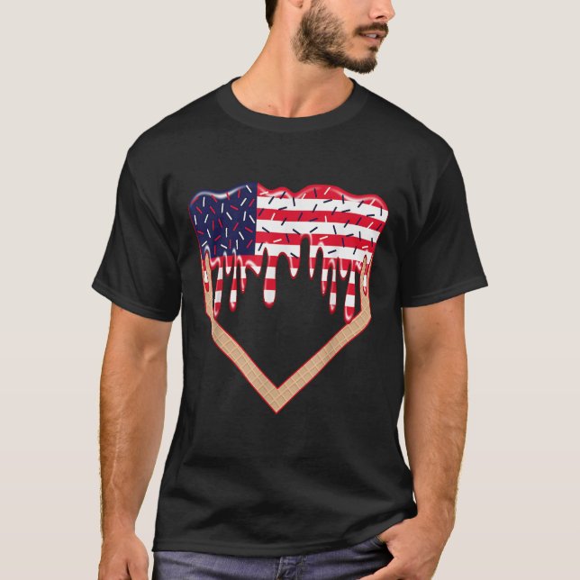 Baseball Home Plate Drip Boys Ice Cream Us Flag 4t T Shirt (Framsida)