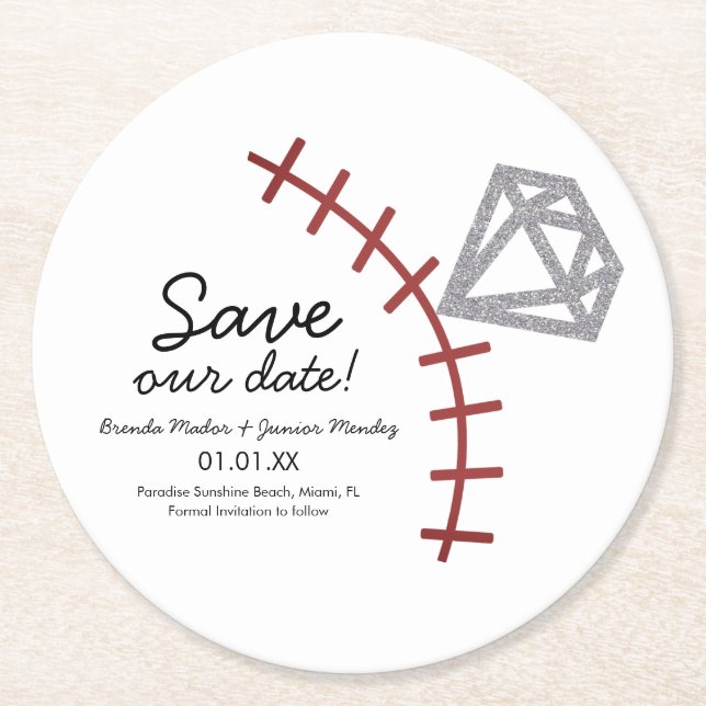 Baseball Homerun Diamant Ädelsten  Spara Datum  Underlägg Papper Rund (Framsidan)