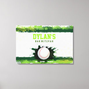 BASEBALL I GRÖNT Pub Mitzvah Sign-In Memory Board Canvastryck