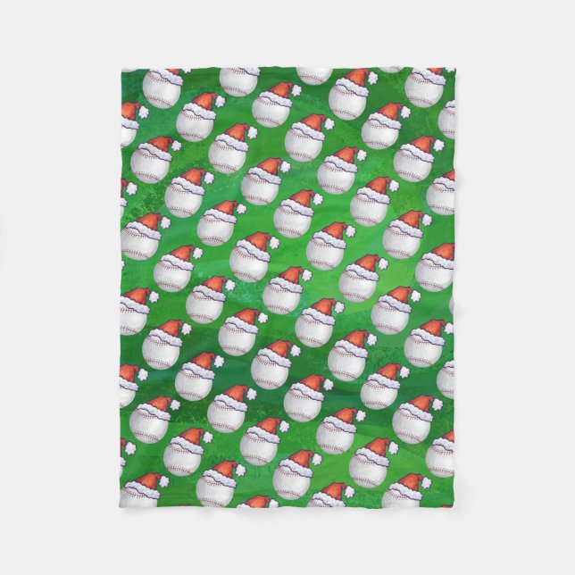 Baseball i Santa Hat Mönster på Grönt Fleecefilt (Framsidan)