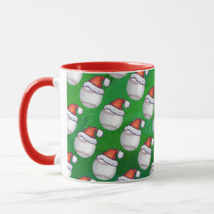 Baseball i Santa Hat Mönster på Grönt Mugg
