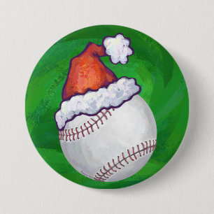 Baseball i Santa Hat på Grönt Knapp