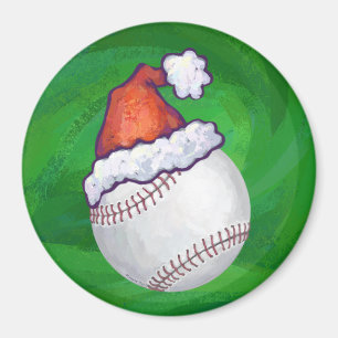 Baseball i Santa Hat på Grönt Magnet