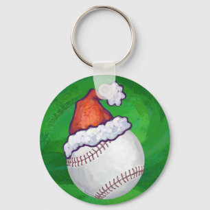 Baseball i Santa Hat på Grönt Nyckelring