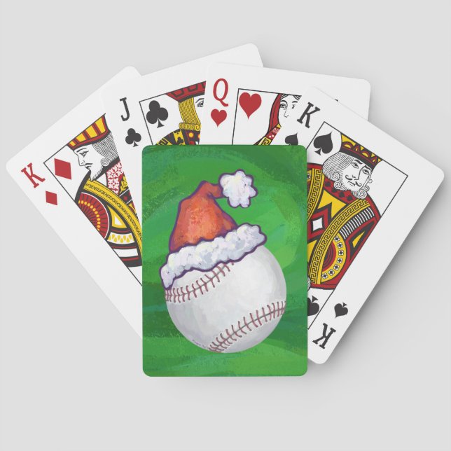 Baseball i Santa Hat på Grönt Spel Kort (Baksidan)