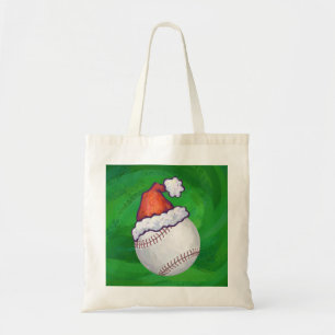 Baseball i Santa Hat på Grönt Tygkasse