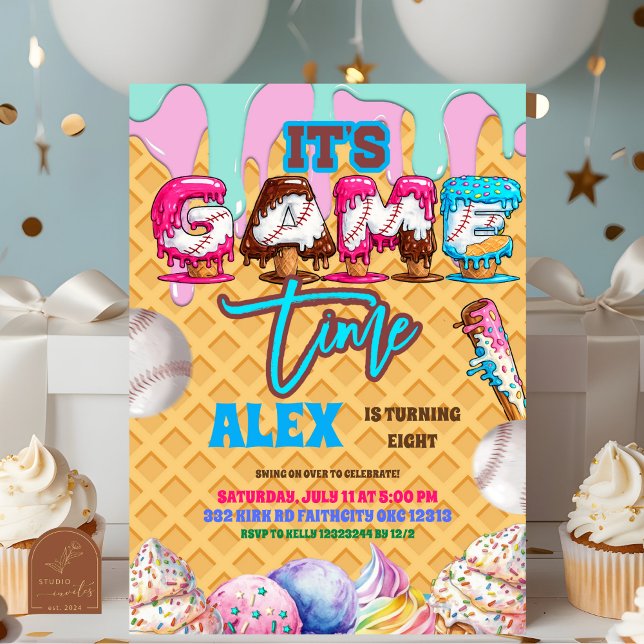 Baseball Ice Ceam Drip Game Time Birthday Party In Inbjudningar (Skapare uppladdad)