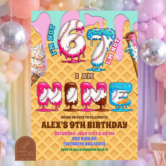 Baseball Ice Ceam Drip Six Seven boy 9th Birt Inbjudningar (Skapare uppladdad)