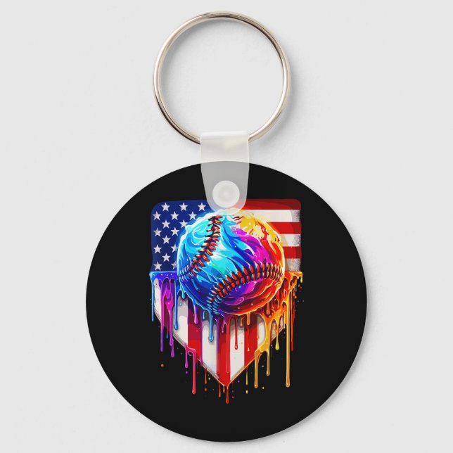 Baseball Ice Cream American Flagga Drift Nyckelring (Framsida)