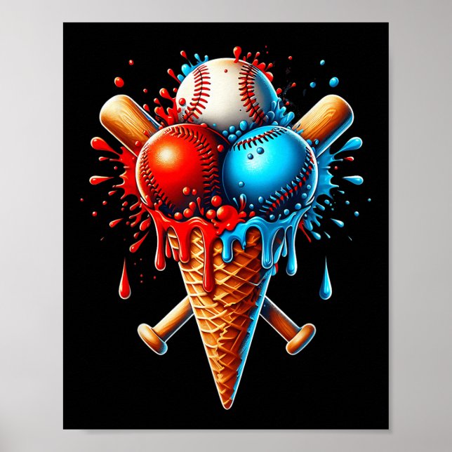 Baseball Ice Cream Baseball Kids Manar Kvinnor Poster (Framsidan)