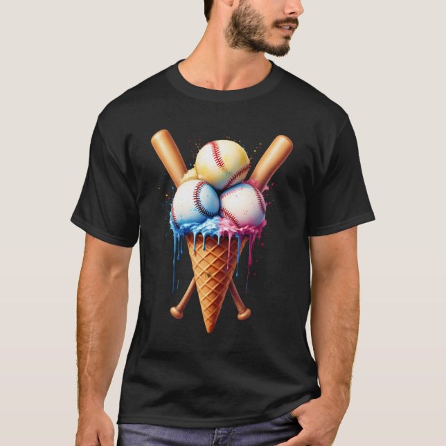 Baseball Ice Cream Cone Sports Älskare T Shirt (Framsida)