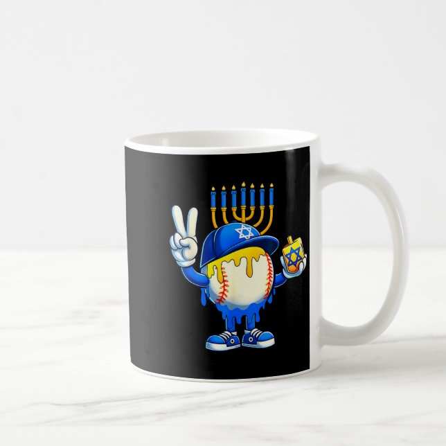Baseball Ice Cream Drip Dreidel Happy Hanukkah Boy Kaffemugg (Höger)
