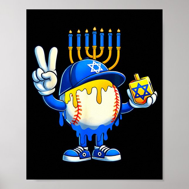 Baseball Ice Cream Drip Dreidel Happy Hanukkah Boy Poster (Framsidan)