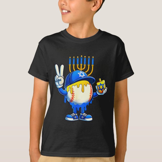Baseball Ice Cream Drip Dreidel Happy Hanukkah Boy T Shirt (Framsida)
