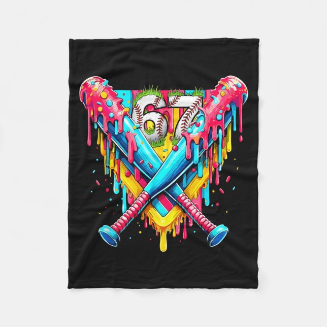 Baseball Ice Cream Drip Number 67 Player 67th Birt Fleecefilt (Framsidan)