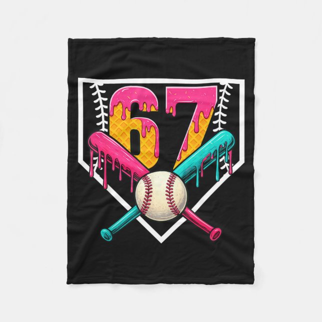 Baseball Ice Cream Drip Number 67 Player 67th Birt Fleecefilt (Framsidan)
