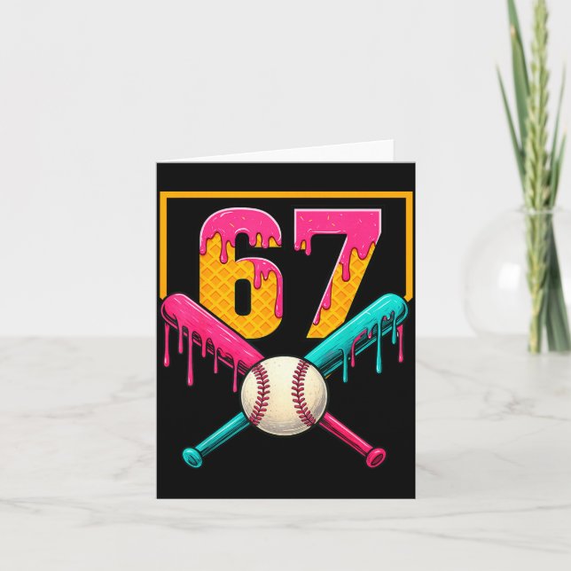 Baseball Ice Cream Drip Number 67 Player 67th Birt Kort (Framsida)