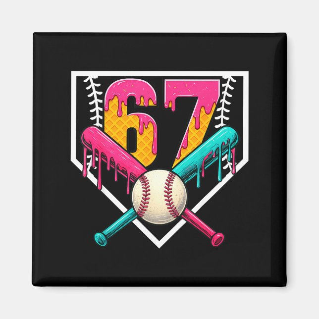Baseball Ice Cream Drip Number 67 Player 67th Birt Magnet (Framsidan)