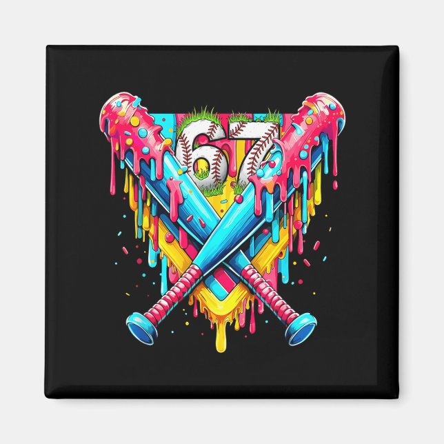 Baseball Ice Cream Drip Number 67 Player 67th Birt Magnet (Framsidan)
