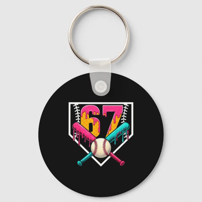 Baseball Ice Cream Drip Number 67 Player 67th Birt Nyckelring (Framsida)