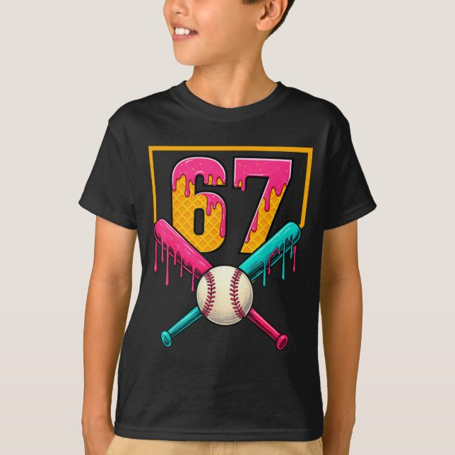Baseball Ice Cream Drip Number 67 Player 67th Birt T Shirt (Framsida)