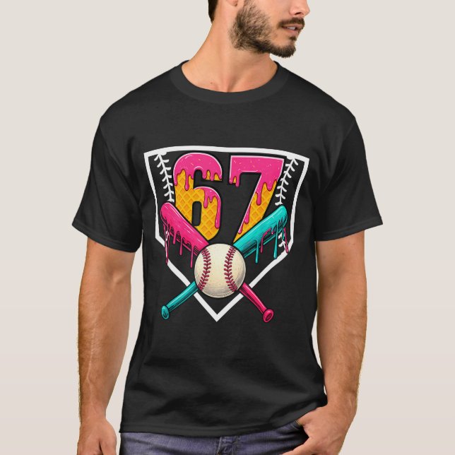 Baseball Ice Cream Drip Number 67 Player 67th Birt T Shirt (Framsida)