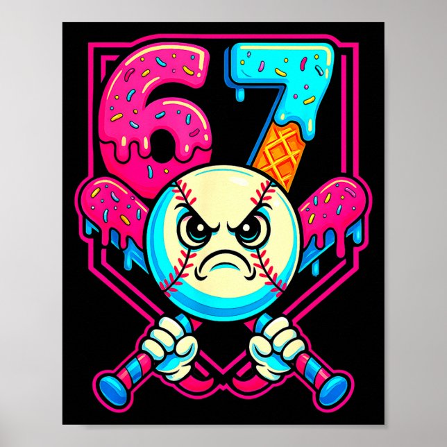 Baseball Ice Cream Drip Number 67 Six Seven Meme 6 Poster (Framsidan)
