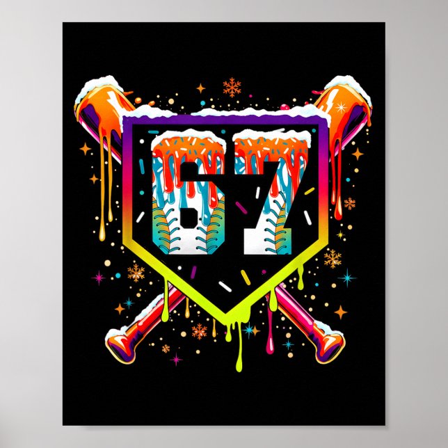 Baseball Ice Cream Drip Number 67 Six Seven Meme C Poster (Framsidan)